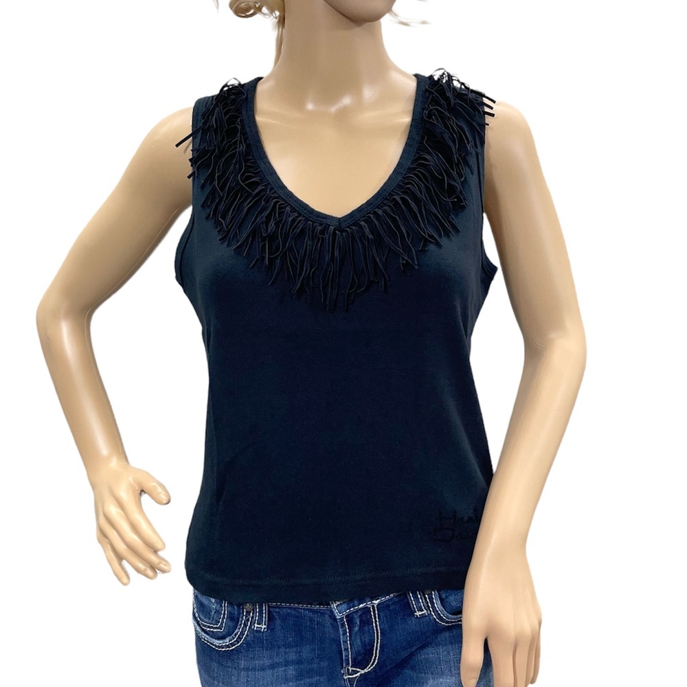 HARLEY-DAVIDSON Black Fringed V-Neck Women’s Tank Top Size Large